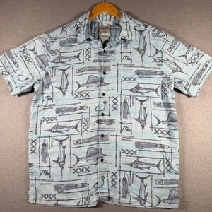 Quiksilver Waterman Mens Blue Fishing Marlin Print Button Up Shirt AQMWT03370‎ L